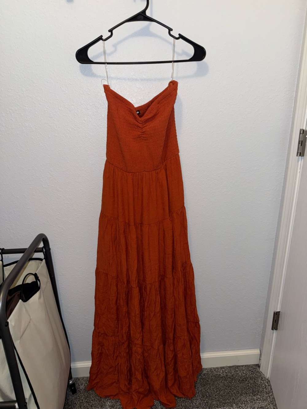 Fashion Nova Burnt Orange Tiered Maxi Dress with Spaghetti Straps